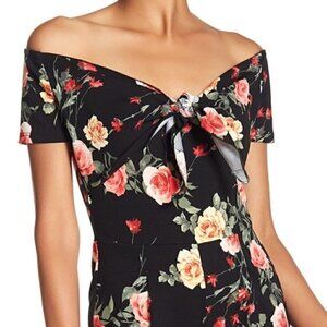 NSR Betta Off-the-Shoulder Black Floral Jumpsuit Size Medium